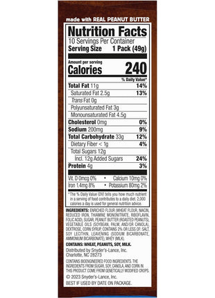Lance Sandwich Cookies, Nekot Peanut Butter, 10 Individually Wrapped Packs, 6 Sandwiches Each
