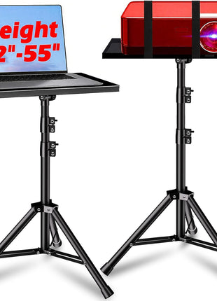 REHOSEUP Projector Stand, 33LB Load Bearing & 22-55 inch Height Adjustable, for Projector/Laptop/DJ Gear, Outdoor/Office/Studio - Stable Base (Black)