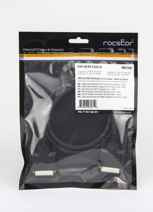 Rocstor Y10C186-B1 Premium 3 ft. DVI-D Single Link Cable - M/M - DVI Cable for use with Projectors, Video Devices, Monitors - 1m - 1 Pack - Male Digital Video, Black