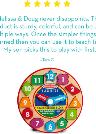 Melissa & Doug Shape Sorting Clock - Wooden Educational Toy