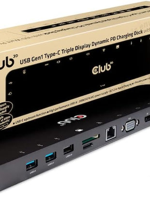 Club 3D CSV-1564W100 USB Gen1 Type-C Triple Display DP1.2 Alt Mode Smart PD3.0 Charging Dock with 100 Watt Power Supply