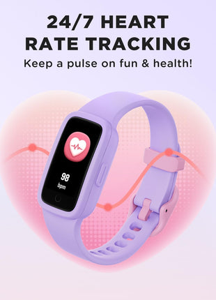 BIGGERFIVE Vigor 3 Kids Fitness Tracker Watch, AMOLED Screen, No App No Phone Needed, 3ATM Waterproof, Heart Rate and Sleep Monitor, Pedometer Watch, Sports Step Counter for Girls Ages 5-15, Lilac