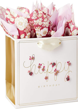 Hallmark Signature 7 inch Medium Birthday Gift Bag with Tissue Paper (Pink Flowers)