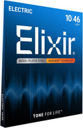 Elixir Strings, Electric Guitar Strings, Nickel Plated Steel with NANOWEB Coating, Longest-Lasting Bright Tone with Comfortable Feel, 6 String Set, Light 10-46