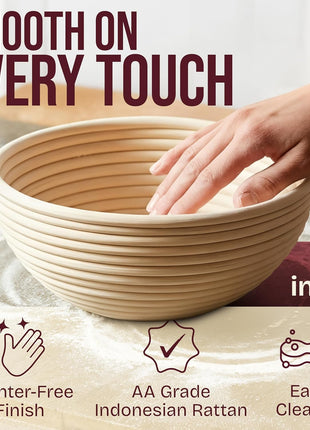 Superbaking Round 9 Inch Banneton Bread Proofing Basket | Sourdough Baking Supplies, Sourdough Starter Kit, Bread Making Tools, Gift Set