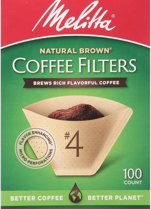 Melitta #4 Unbleached Coffee Filters, Premium, Natural Brown, Flavor Enhancing Coffee Filters for 8-12 Cup Coffee Makers, Kosher Certified, Compostable, 100 Count (Pack of 3)