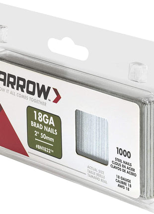 Arrow BN1832CS 18-Gauge Steel Brad Nails for Molding, Cabinets, Framing, Trim, and Finishing, Safe to Use with Electric or Battery Powered Nailers, Steel, 2 Inch, 1000 count (Pack of 1)
