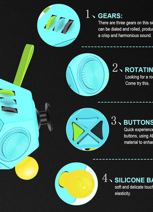 Fidget Dodecagon-12 Sided Fidget Toy Stress Relief Cube for Children and Adults, Silent Compact Classroom Gifts Stocking Stuffers for Teen Boys, Kids(B3 Blue Sky)