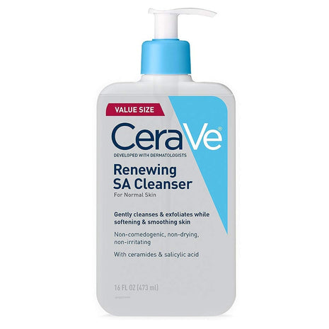 CeraVe Renewing Salicylic Acid Cleanser, BHA Exfoliating Face Wash, 16oz | Skin Care with Hyaluronic Acid & Niacinamide, Facial Cleanser, Face Cleanser, Ceramides, Fragrance Free, Non-Comedogenic