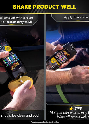 Meguiar's Ultimate Black Plastic Restorer, Durable Car Restorer for Faded Black Plastic, Vinyl, and Rubber, Restores Deep Color and Shine, for Car Guys, 12 Oz