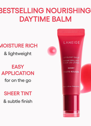 LANEIGE Lip Glowy Balm: Sheer Tinted Lip Treatment Balm Tube with Shea & Murumuru Butters for Hydrating, Moisturizing, Glossy, Non-Sticky Shine, Berry | Korean Skin Care, Berry