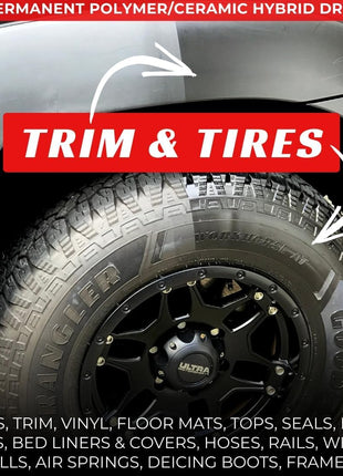 RENEW PROTECT Blak, Semipermanent Rich Black Tire & Trim Treatment, Mid to High Shine, Floor Mat- RV- Golf Cart, Motorcycle-Safe, Acrylic Ceramic-Hybrid Protectant, Wash-Proof, 5 min Dry-Seal 8oz