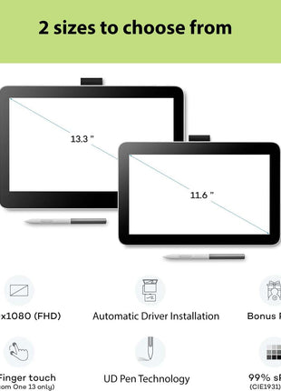Wacom One 12 Drawing Tablet with Screen, 11.6 inch HD Full-Laminated Digital Art Tablet with Creative Software and Training, Graphics Drawing Pad for Mac, Windows PC, Chromebook