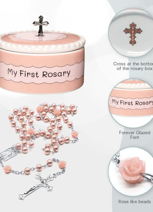 Cascade Goods - Girls My First Pink Rosary & Keepsake Box, Catholic Baptism Gifts for Baby Girl or Dedication Baptism Gifts for Girl or Kids