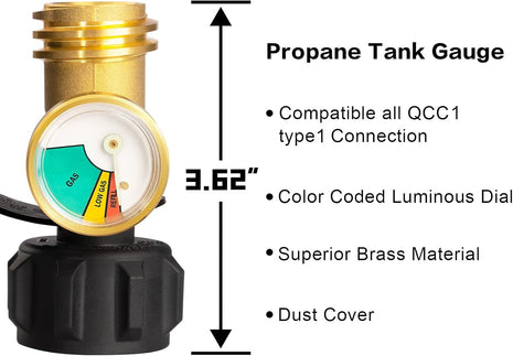 DOZYANT Propane Tank Gauge Level Indicator Leak Detector Gas Pressure Meter Universal for RV Camper, Cylinder, BBQ Gas Grill, Heater and More Appliances-Type 1 Connection