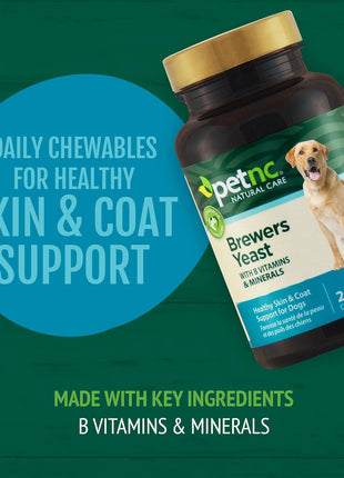 Petnc Natural Care Brewers Yeast Dog Skin and Coat Supplement (250 Chewables), With B Vitamins, Antioxidants & Minerals, Promotes Healthy Skin & Glossy Coat, For Dogs 10 Lbs & Over