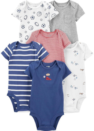 Simple Joys by Carter's Baby Boys' 6-Pack Short-Sleeve Bodysuits, Bear/Construction/Rhino/Stripe, 18 Months