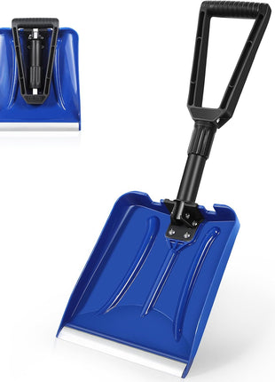 SHANTRA Folding Snow Shovel with Aluminum Edge, D-Grip Portable Shovel for Snow Removal, Lightweight Emergency Snow Shovel, Multifunctional Collapsible Shovel, Shovel For Car Driveway, Garden, Camping