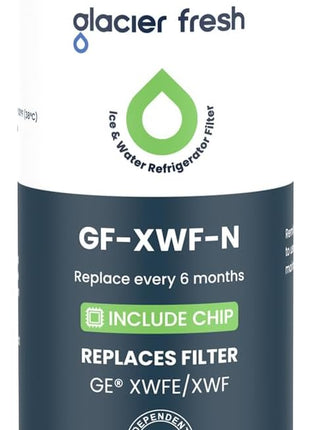 GLACIER FRESH Water Filter Compatible with XWFE (Built-in CHIP), Replacement for GE XWFE, XWF Refrigerator Water Filter NSF/ANSI 42 Certification Pack of 1