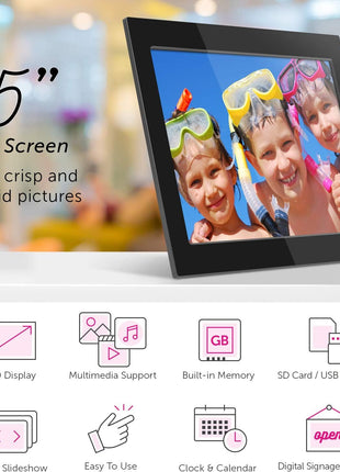 Aluratek 8 Inch LCD Digital Photo Frame with Auto Slideshow Using USB SD/SDHC (ADPF08SF) - Black