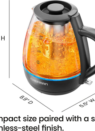 Chefman Electric Kettle with Tea Infuser, 1L 1500W, Removable Lid for Easy Cleaning, Boil Dry Protection, Stainless Steel Filter, BPA Free, Auto Shut Off Hot Water Boiler, Small Electric Tea Kettle
