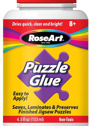 RoseArt Jigsaw Puzzle Glue with Applicator - Saves, Laminates and Preserves Finished Jigsaw Puzzles - Easy to Apply, Dries Quick, Clear & Bright