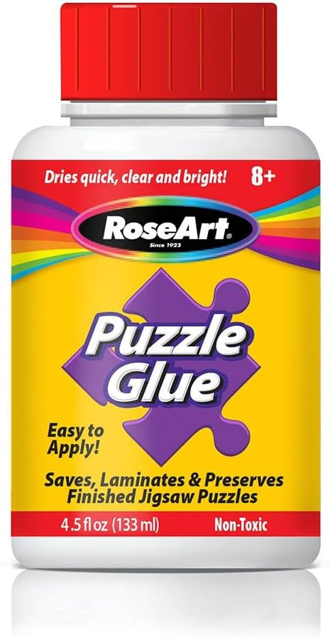 RoseArt Jigsaw Puzzle Glue with Applicator - Saves, Laminates and Preserves Finished Jigsaw Puzzles - Easy to Apply, Dries Quick, Clear & Bright