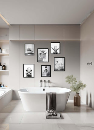 Framed Bathroom Decor Wall Art, Chimpanzee in Bathtub, Black and White Wall Art, Funny Bathroom Wall Decor Signs, Cute Animal Art Home Decor (Framed,8''x10'')