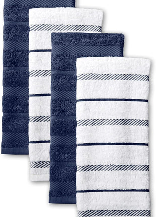 KitchenAid Albany Kitchen Towel 4-Pack Set, Charcoal Grey/White, 16"x26"