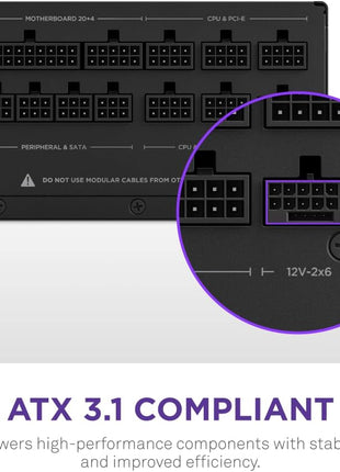 NZXT C1000 Gold ATX 3.1 - Fully Modular Low-Noise PC Gaming Power Supply - 1000 Watts - 80 Plus Gold - 12V-2x6 Connector - Zero Fan Mode - 100% Japanese Capacitors - Black
