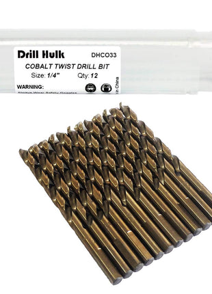 1/4-Inch Cobalt Steel M35 Jobber Length Twist Drill Bits for Hard Metal, Stainless Steel, Pack of 12