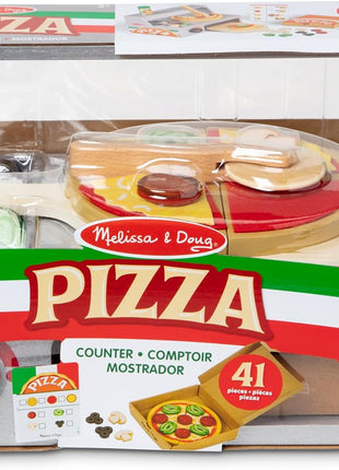 Melissa & Doug Top & Bake Wooden Pizza Counter, Kids Kitchen Playset with Play Food & Play Kitchen Accessories, Preschool Toys for Girls & Boys Ages 3+ - FSC Certified