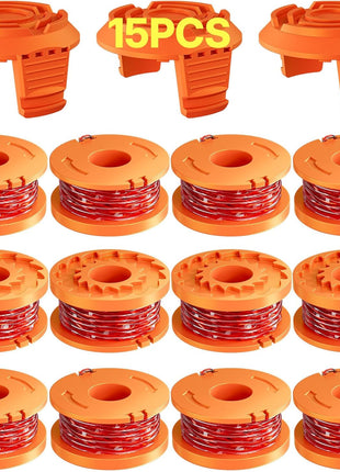 15 Pack (WA0010)Replacement Trimmer Line Spool Compatible with Worx Weed Eater, 0.065 inch Trimmer Line Refills for Worx Trimmer,Weed Wacker String Replacement Parts(12 Trimmer Spools,3 Trimmer Caps)