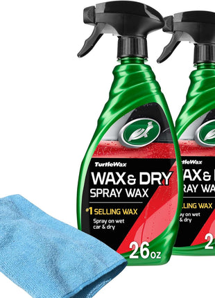 Turtle Wax 50834 1-Step Wax and Dry, Quick and Easiest Step to High Shine, for Cars, Trucks, Motorcycles and RVs, 26 oz. Double Pack with Microfiber Towel