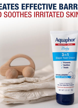 Aquaphor Baby Diaper Rash Cream, 3-in-1 Diaper Rash Relief, 3.5 Oz Tube, (Pack of 3)