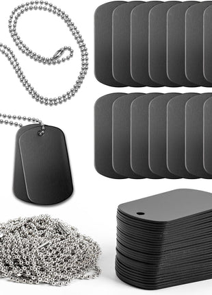 30 PCS 2"x1" Stamping Blank Dog Metal Tags Stamping Aluminum Tag Pendants Shield Shape with Chain Necklaces, Hip Hop Style Pet Dog Name Number Tags Personalized Pendant