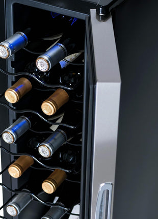 NewAir 12 Bottle Wine Cooler Refrigerator | Freestanding Wine Fridge | Stainless Steel, Double-Layer Tempered Glass Door, Quiet Compressor | 41F-64F Digital Temperature Control For Reds & Whites Wine