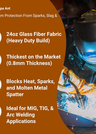 Supa Ant 6x8ft. Welding Blanket Fireproof (Pack of 2) - Heavy Duty Weld Fire Blanket Tools - Welders Cover for Men Curtain with Gloves - Large Welding Gear for Welder Accessories