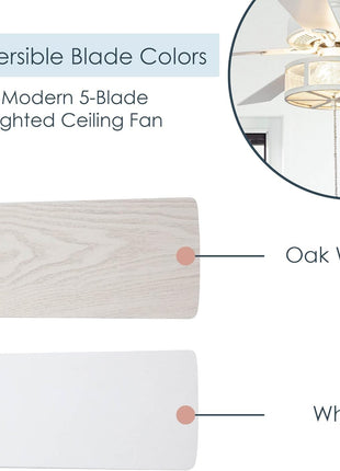 RIVER OF GOODS Alabaster LED Mesh Caged Ceiling Fan - 52" L X 52" W - White/Oak Wood-Grain Blades