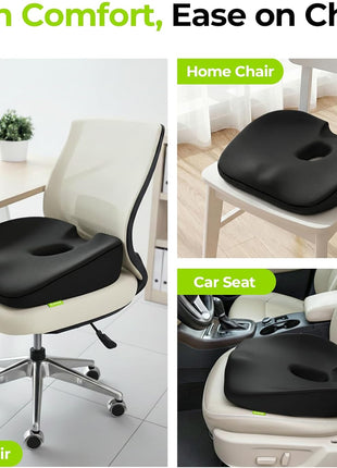 AUVON Innovative Donut Pillow Hemorrhoids Scientific Center Hole and Tailbone Cutout, Orthopedic Pain Relief Donut Seat Cushion for Coccyx, Sciatica, Postpartum Pregnancy, After Surgery Sitting Relief