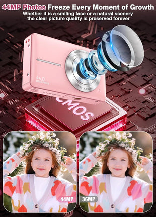 Digital Camera,1080P Kids Camera 44MP Point and Shoot Digital Cameras | 16X Zoom,Anti-Shake,32GB Card,Date Stamp,Compact Small Cameras Photography for Kids Student Teen Girl Boy(Black)