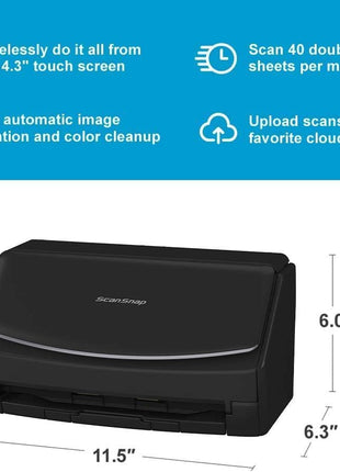 Fujitsu ScanSnap iX1600 Wireless Document, Photo & Receipt Scanner, Large Touchscreen, Cloud Enabled, Auto Color/Grayscale/Monochrome Detection, Fast Scans Up to 40 PPM, Black, (Renewed)