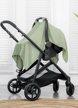 Comfy Cubs Baby Car Seat Cover - Soft, Breathable Bamboo Rayon and Muslin Cotton Blend - Lightweight Canopy for Sun, Bug, and Comfort Protection - Large Size Infant Seat Cover in Sage Design