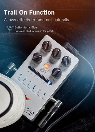 FLAMMA FS02 Reverb Pedal Stereo Guitar Effects with 7 Storable Preset Slots 7 Reverb Effects Room Hall Church Cave Plate Spring Mod True Bypass Trail On