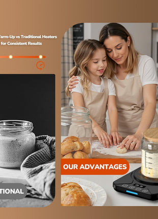 Sourdough Starter Warmer Mat - 24H Timer - Precise 1°F Thermostat Control (70-100°F) - Smart Memory Warming On/Off - Fits Jars Up to 40oz - Perfect for Home Baking (Moonlight White)