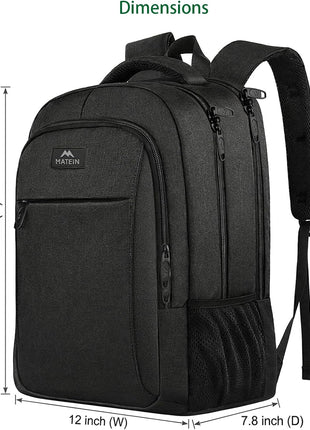 MATEIN Business Laptop Backpack, 15.6 Inch Travel Work Bag for Men Women | Water Resistant Daypack, Personal Item Bag Size, Anti Theft Pocket, Luggage Strap, Computer Backpack for Work College, Black