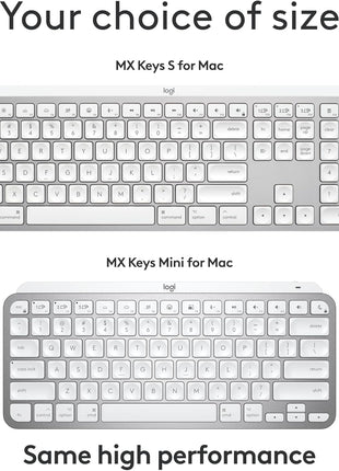 Logitech MX Keys S for Mac, Wireless Keyboard, Fluid, Precise Laptop-Like Typing, Programmable Keys, Backlit, Bluetooth USB C Rechargeable for MacBook Pro, MacBook Air, iMac, iPad - Pale Grey