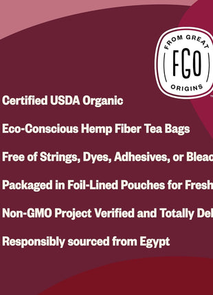 FGO Organic Hibiscus Tea, 100 Count, Eco-Conscious Tea Bags, Caffeine Free, Packaging May Vary (Pack of 1)
