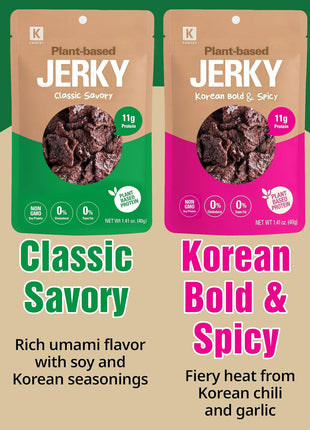 Vegan Jerky Korean Classic Savory – Umami Flavor 11g Plant-Based Non-GMO Soy Protein, Low-Fat On the Go Snack - 150 Calories Per Bag, 1.35oz. Pack of 3