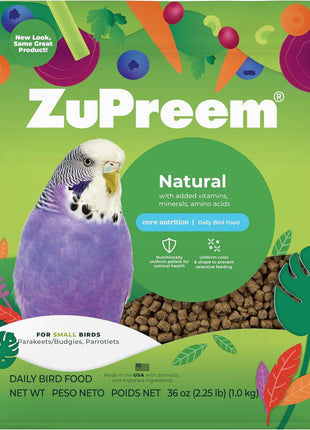 ZuPreem True Harvest Parakeet & Budgie Food, Uniform Bird Food, S, 2.25 lb | Bird Food Pellets, ZuPreem Natural Pellets, Parrot & Parakeet Food, Budgie, Parrotlet, Dove, Vitamins, Minerals, Made in USA
